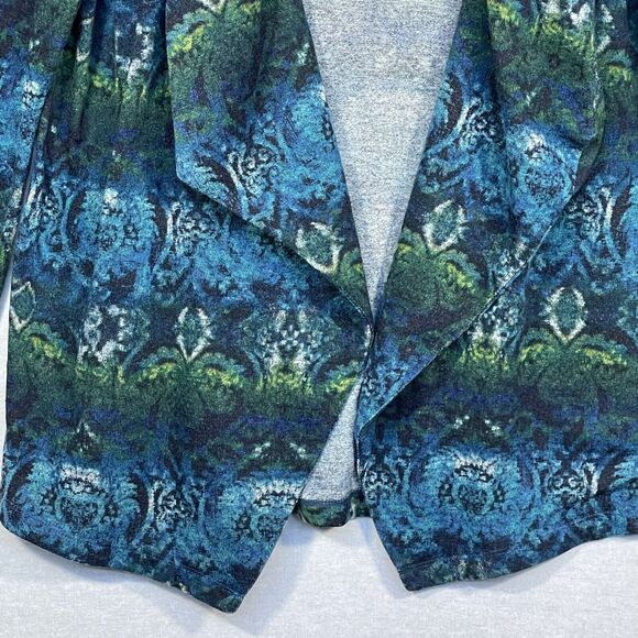 Susan Graver Open Cardigan Women Size M Blue Boho Tribal Print Stretch - Picture 5 of 12